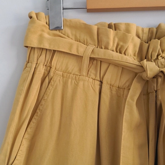 THREAD + SUPPLY | Wide Leg Pants Pull On Paperbag Waist Pockets,Mustard, Women L - Picture 3 of 13